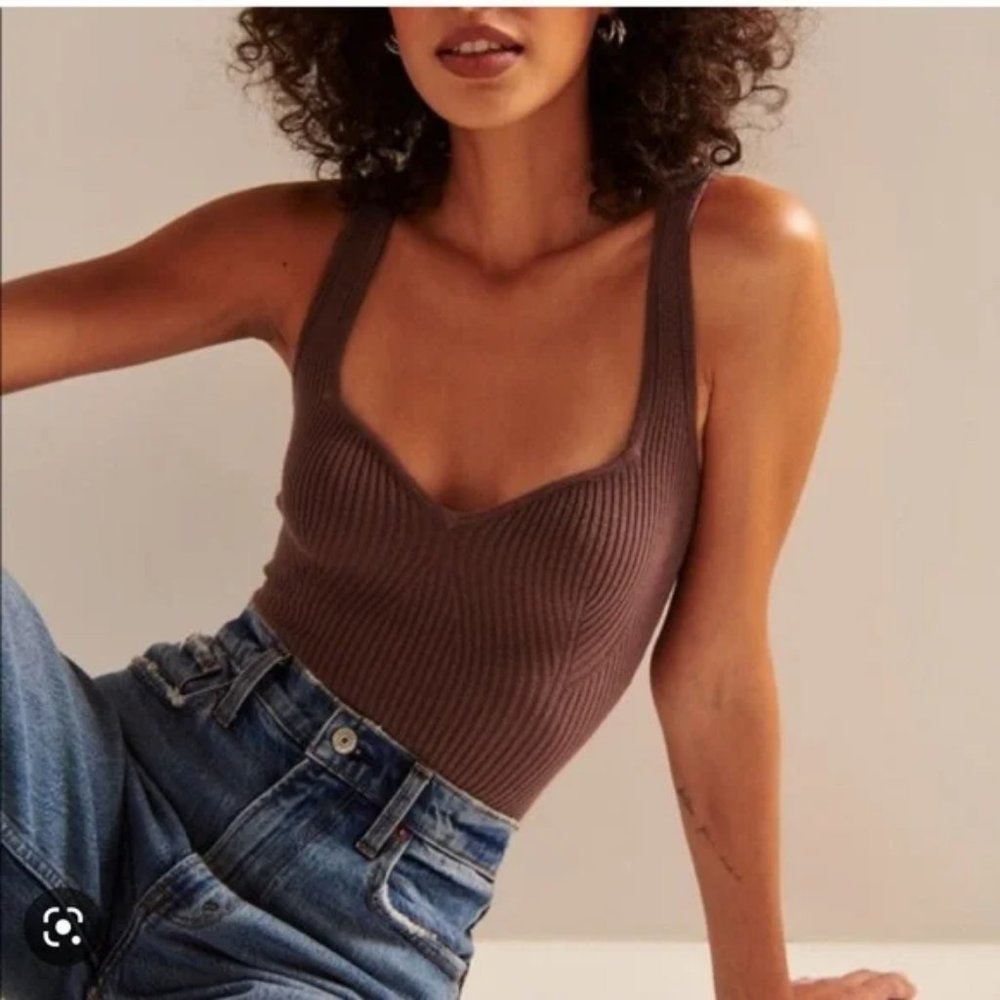Abercrombie & Fitch Elevated Ribbed Knit Sweetheart Bodysuit, Brown XS NWOT